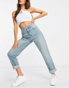 Asos Design High Rise 'slouchy' Mom Jean In Vintage Midwash-blues