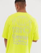 Asos Design Oversized Longline T-shirt In Neon With Reflective Back Print-yellow