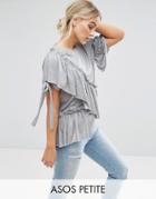 Asos Petite T-shirt With Ruffle & Bow Detail - Gray