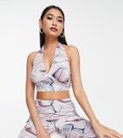 Vila Exclusive Recycled Blend Jersey Halter Neck Top In Purple Swirl Print - Part Of A Set-multi