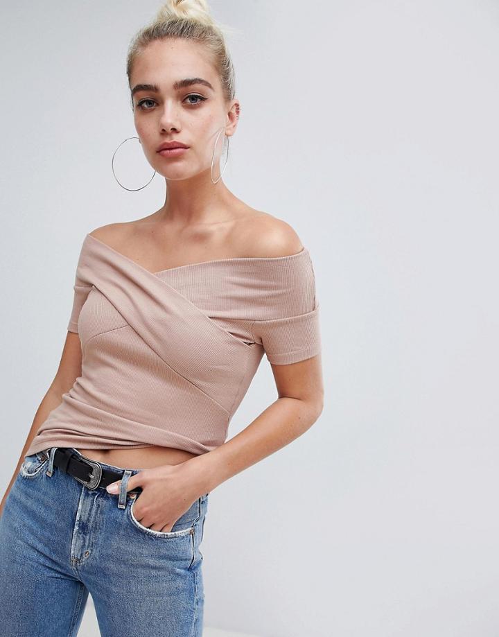Asos Design Off Shoulder Fitted Top - Pink