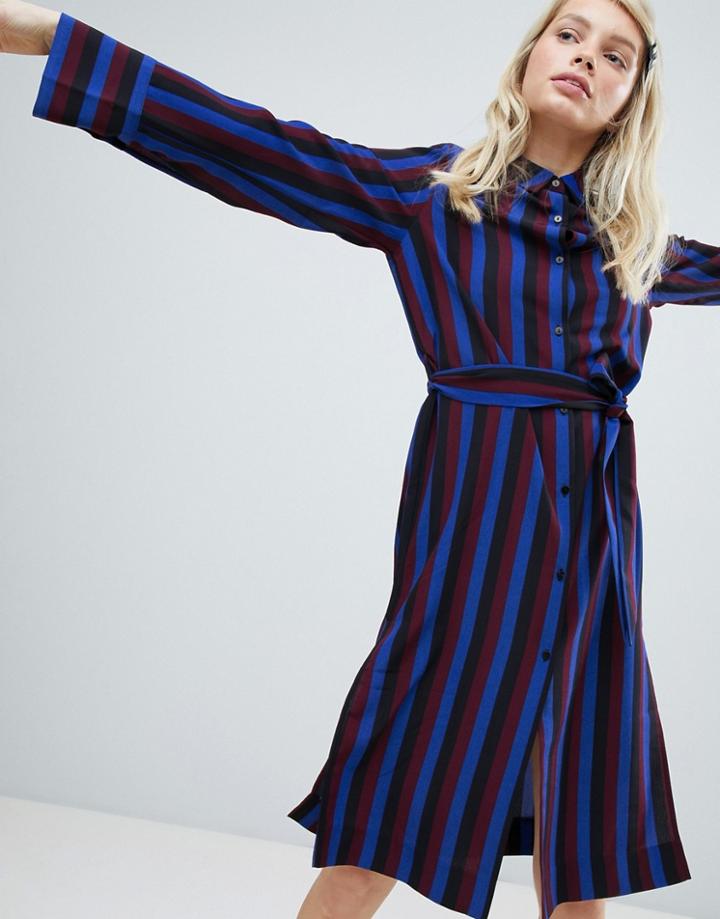 Monki Tie Front Striped Shirt Dress - Multi