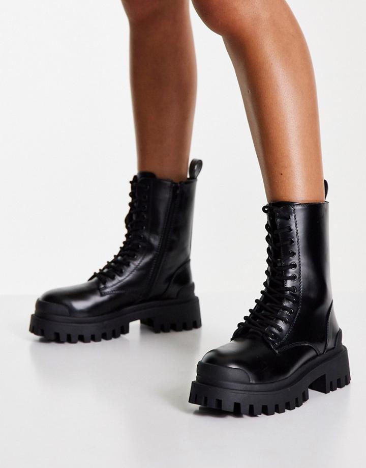 Asos Design Algebra Chunky Lace-up Boots In Black