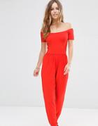 Asos Petite Bardot Jersey Jumpsuit With Peg Leg - Pink