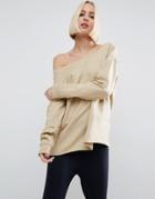 Asos Sweatshirt In Off Shoulder Boxy Fit - Stone