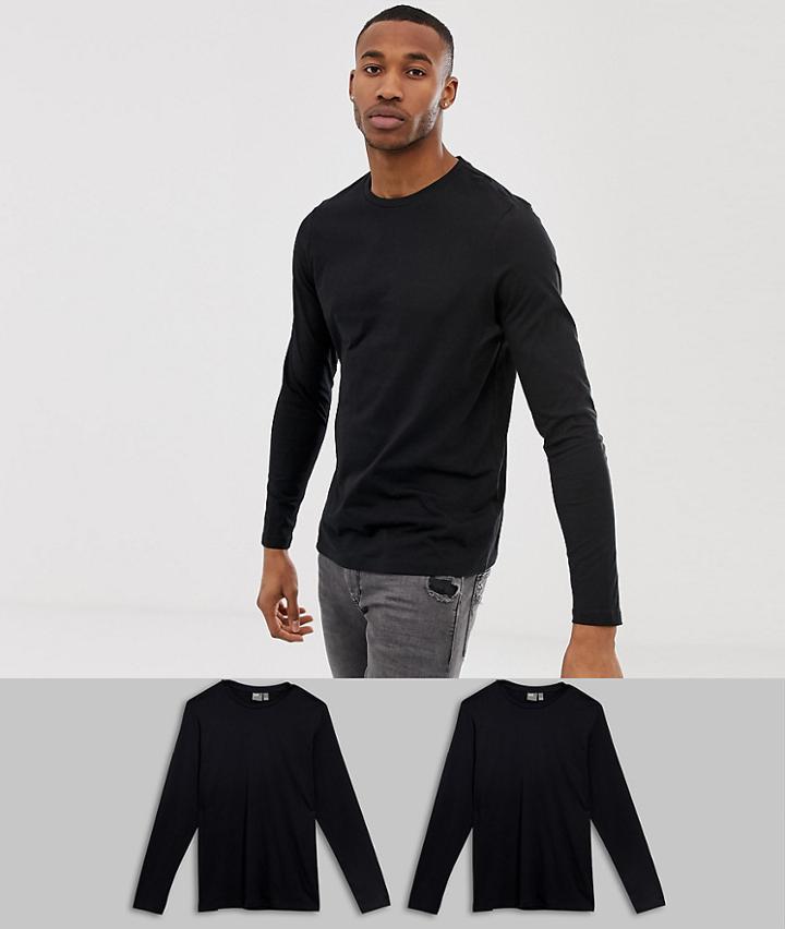 Asos Design Organic Long Sleeve T-shirt With Crew Neck 2 Pack Multipack Saving - Multi