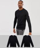 Asos Design Organic Long Sleeve T-shirt With Crew Neck 2 Pack Multipack Saving - Multi
