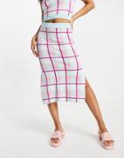 Liquorish Matching Knit Midi Skirt In Pretty Check-multi