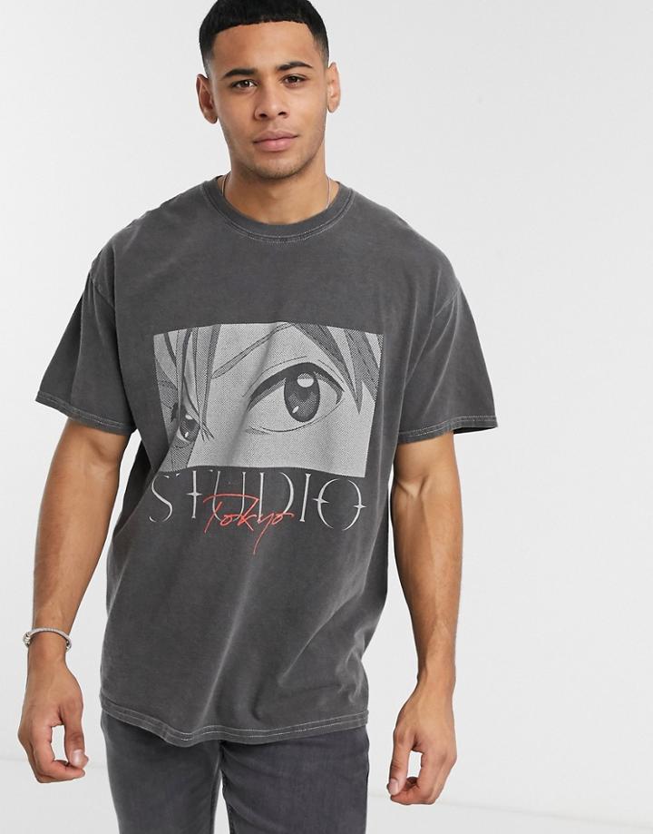 New Look Oversized Anime Over Dyed T-shirt In Gray