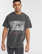 New Look Oversized Anime Over Dyed T-shirt In Gray