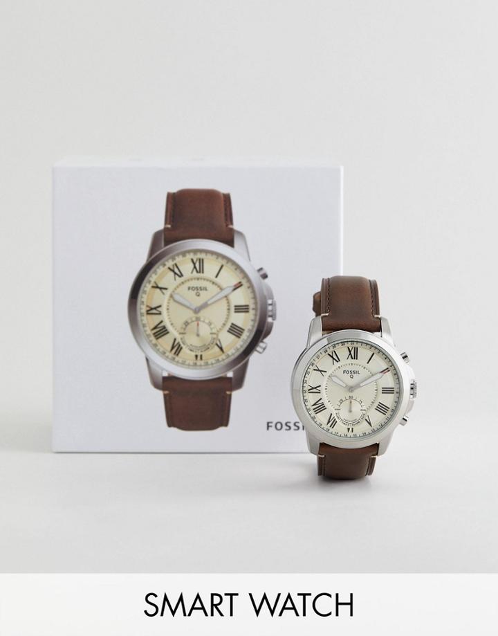 Fossil Q Ftw1118 Grant Leather Hybrid Smart Watch In Brown - Brown