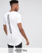 Asos Tall Super Longline Muscle T-shirt With Curved Hem And Spine Print - White
