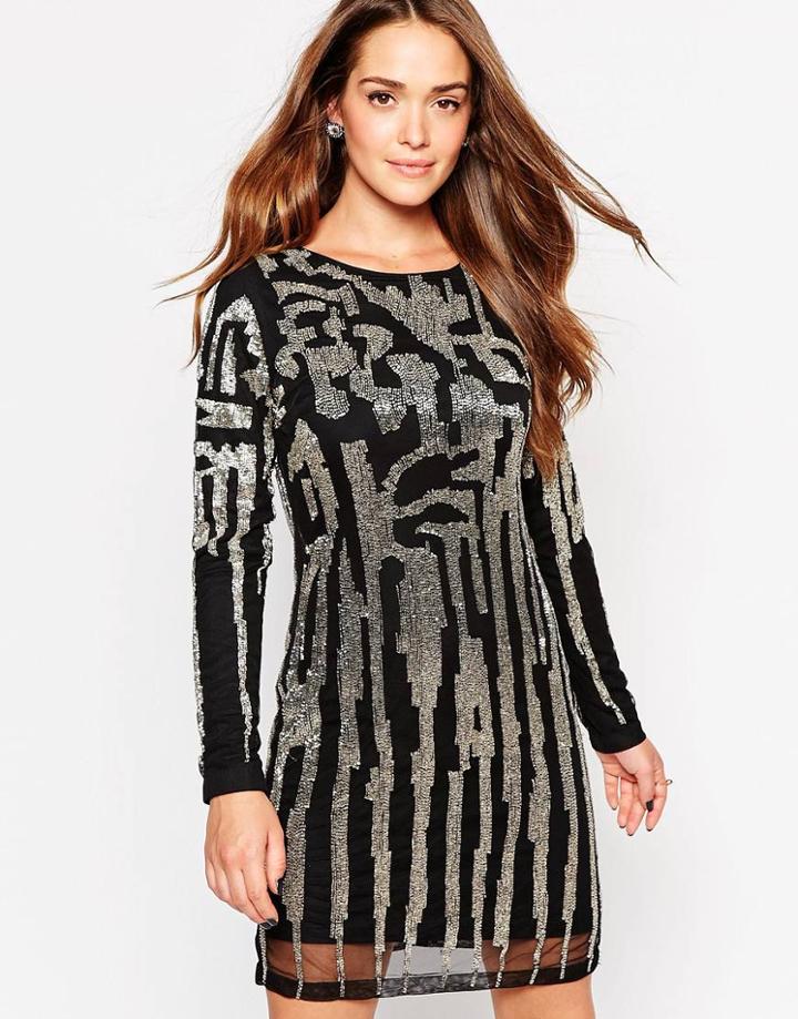 Forever Unique Ash Embellished Shift Dress - Silver