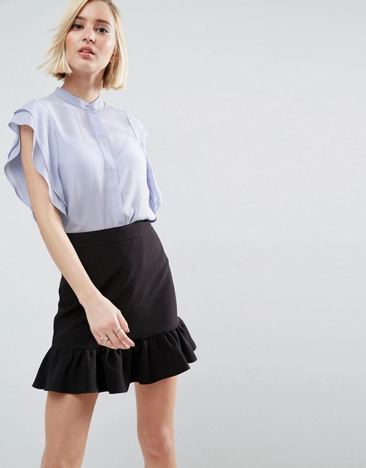 Asos Blouse With Frill Shoulder - Blue