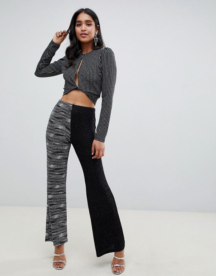 Asos Design Flare Pants In Mixed Glitter-multi