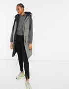 Mango Longline Hooded Padded Vest In Gray-grey