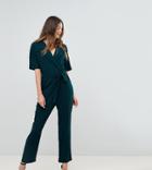 Asos Tall Wrap Jumpsuit With Self Belt - Green