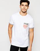 Brave Soul Usa Print Washed Pocket T-shirt - Beige