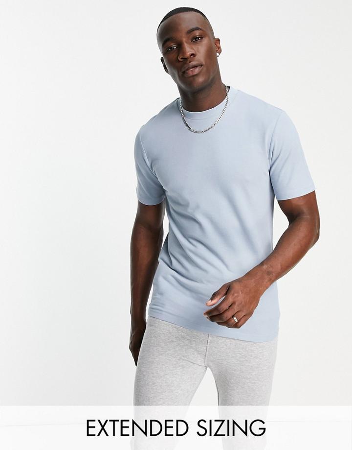 Asos Design Pique T-shirt With Crew Neck In Light Blue