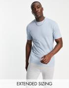 Asos Design Pique T-shirt With Crew Neck In Light Blue