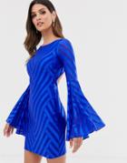 City Goddess Bell Sleeve Open Back Mini Dress - Blue