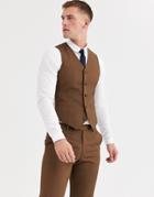 Asos Design Slim Suit Suit Vest In Tobacco-tan
