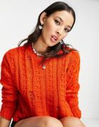 Asos Design Sweater With Cable And Ladder Stitch In Orange
