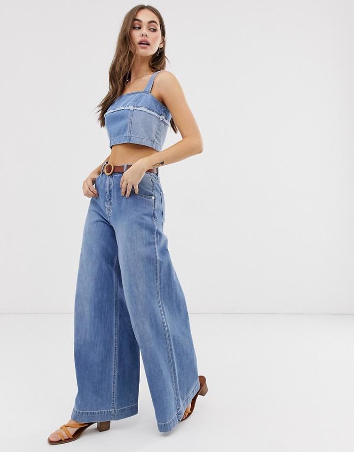 Emory Park Patchwork Denim Crop Top-blue