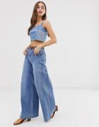 Emory Park Patchwork Denim Crop Top-blue