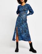 River Island Zebra Print Midi Dress In Blue-blues