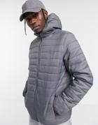 Soul Star Lightweight Hooded Puffer With Carry Pouch In Gray-grey