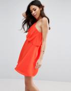 Asos Ruffle One Shoulder Mini Trapeze Dress - Orange