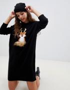 Brave Soul Foxie Christmas Sweater Dress - Black