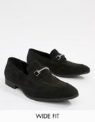 Asos Design Wide Fit Loafers In Black Faux Suede With Snaffle Detail