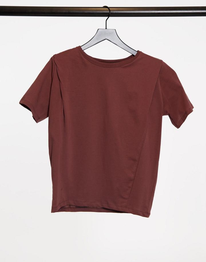 Pull & Bear Padded Shoulder Tee In Brown