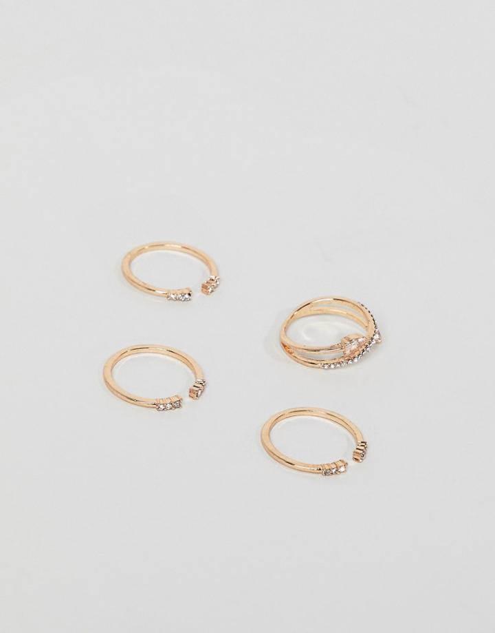 Aldo Stackable Rhinestone Embellished Rings-gold