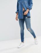 Blank Nyc Mid Rise Skinny Jeans With Distresssing - Blue