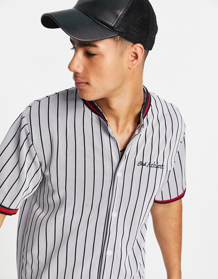 Jack & Jones Premium Baseball Shirt In Navy Stripe