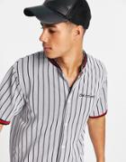 Jack & Jones Premium Baseball Shirt In Navy Stripe