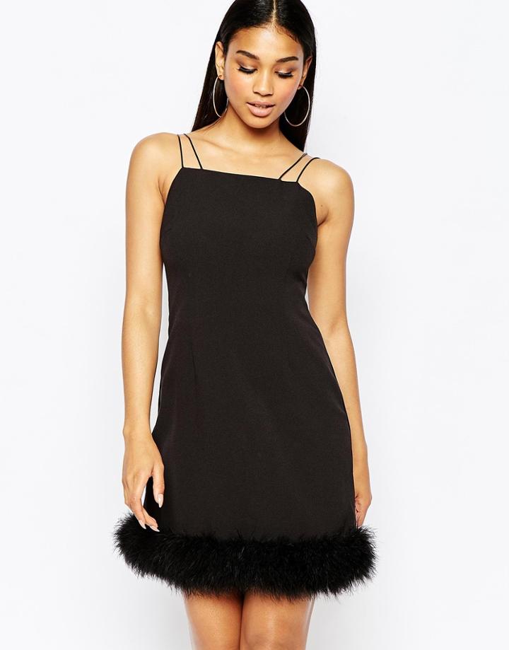 Lipsy Cami Dress With Faux Fur Trim - Black