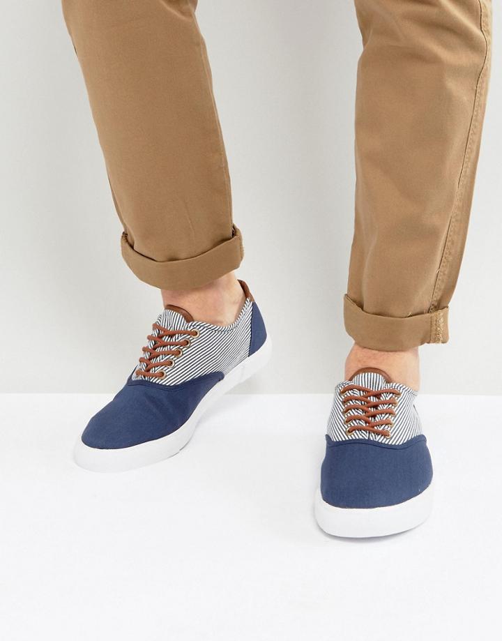 Asos Lace Up Sneakers With Blue And White Stripe - Navy