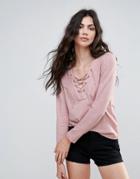 Only Elcos Sandy Lace Up Long Sleeved Tee - Brown