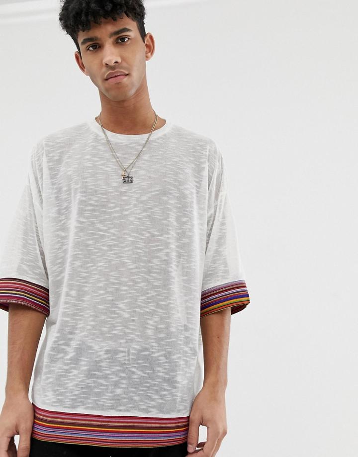 Asos Design Festival Oversized T-shirt In Linen Look Fabric With Woven Taping - White