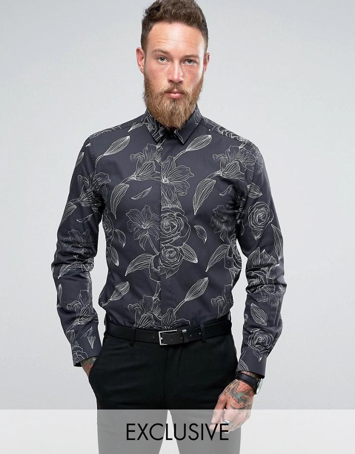 Noose & Monkey Smart Shirt With Floral Print - Black