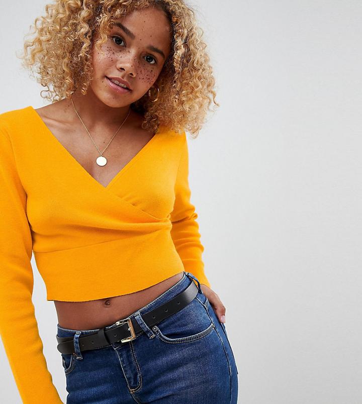 Asos Design Petite Sweater With Wrap Detail - Yellow