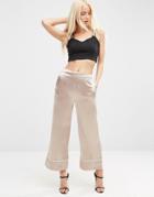 Asos Wide Leg Pant With Piping Detail - Champagne