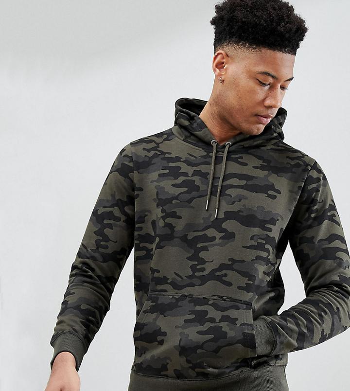 Brave Soul Tall Camo Hoodie - Green