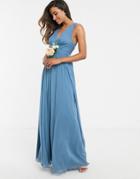Asos Design Bridesmaid Ruched Bodice Drape Maxi Dress With Wrap Waist - Blue