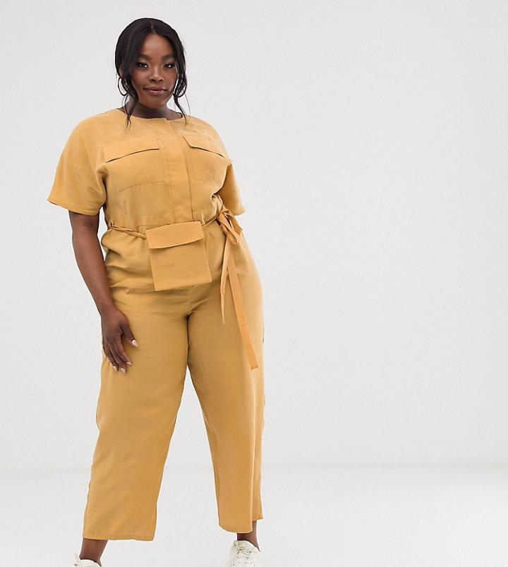 Asos Design Curve Minimal Boiler Jumpsuit With Detachable Fanny Pack - Yellow