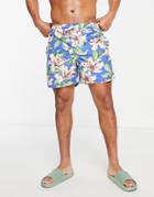 Polo Ralph Lauren Traveler Icon Logo Lily Print Swim Shorts In Blue